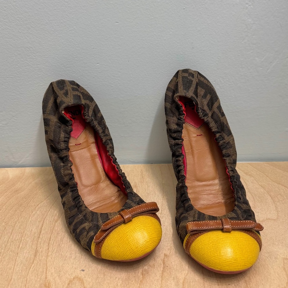 FENDI Canvas Yellow Tip Ballerina Flats - Size 36